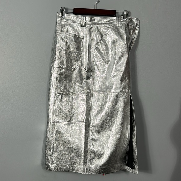 A.L.C.Alden Vegan Leather Midi Pencil Skirt Silver Metallic size 6 - Picture 16 of 17
